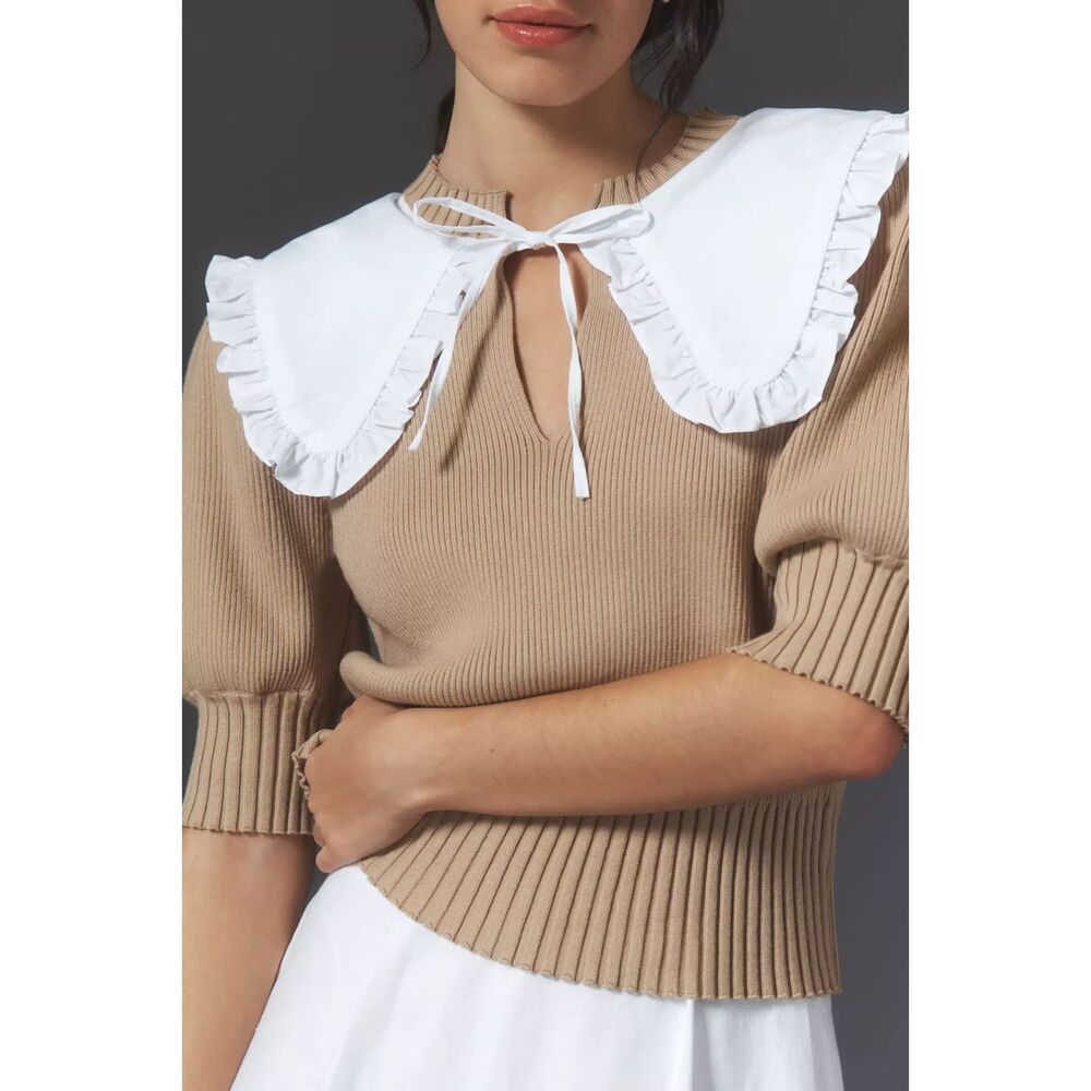 Anthropologie English Factory Puff-Sleeve Peter Pan Collared Sweater Size Large